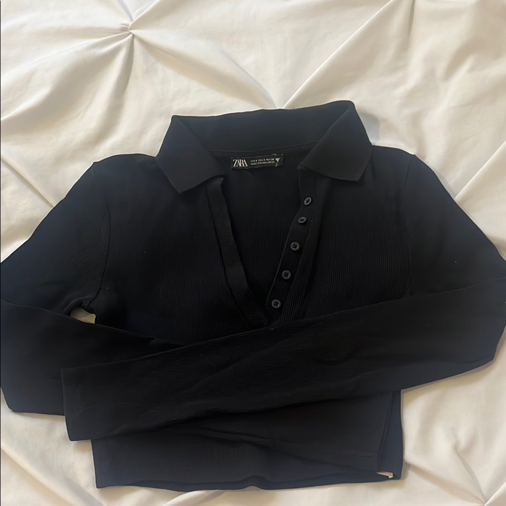 Zara Black Button-Up Collared Shirt